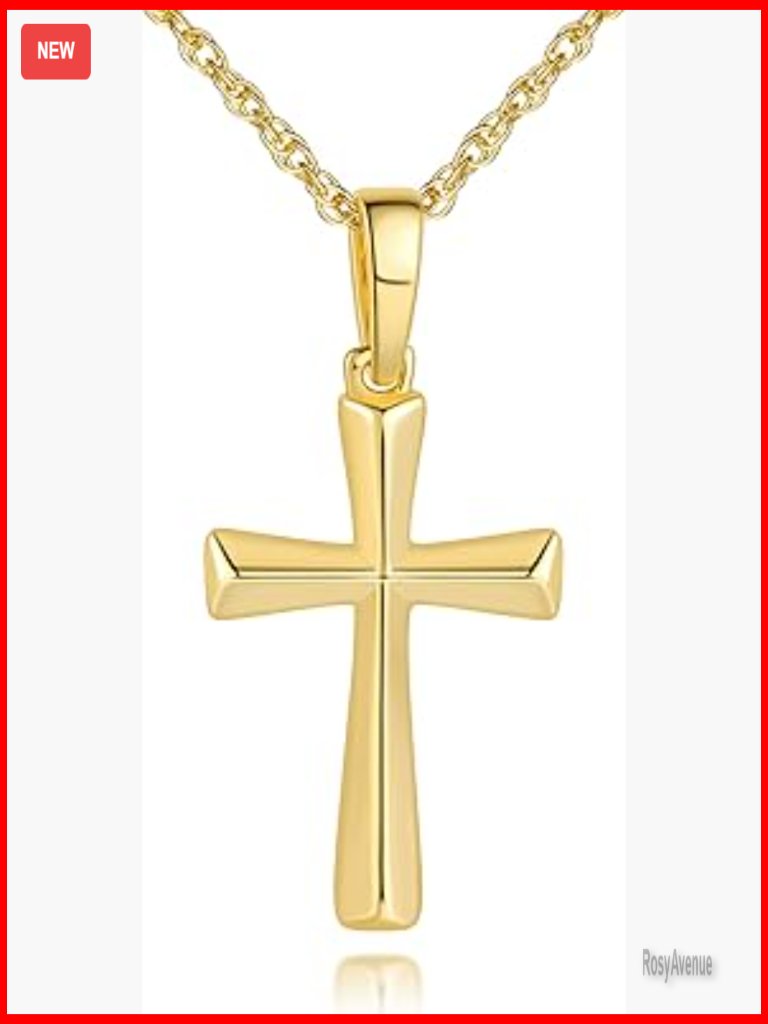 14k Gold Cross Pendant Necklace Adjustable Chain 42cm Lobster Clasp